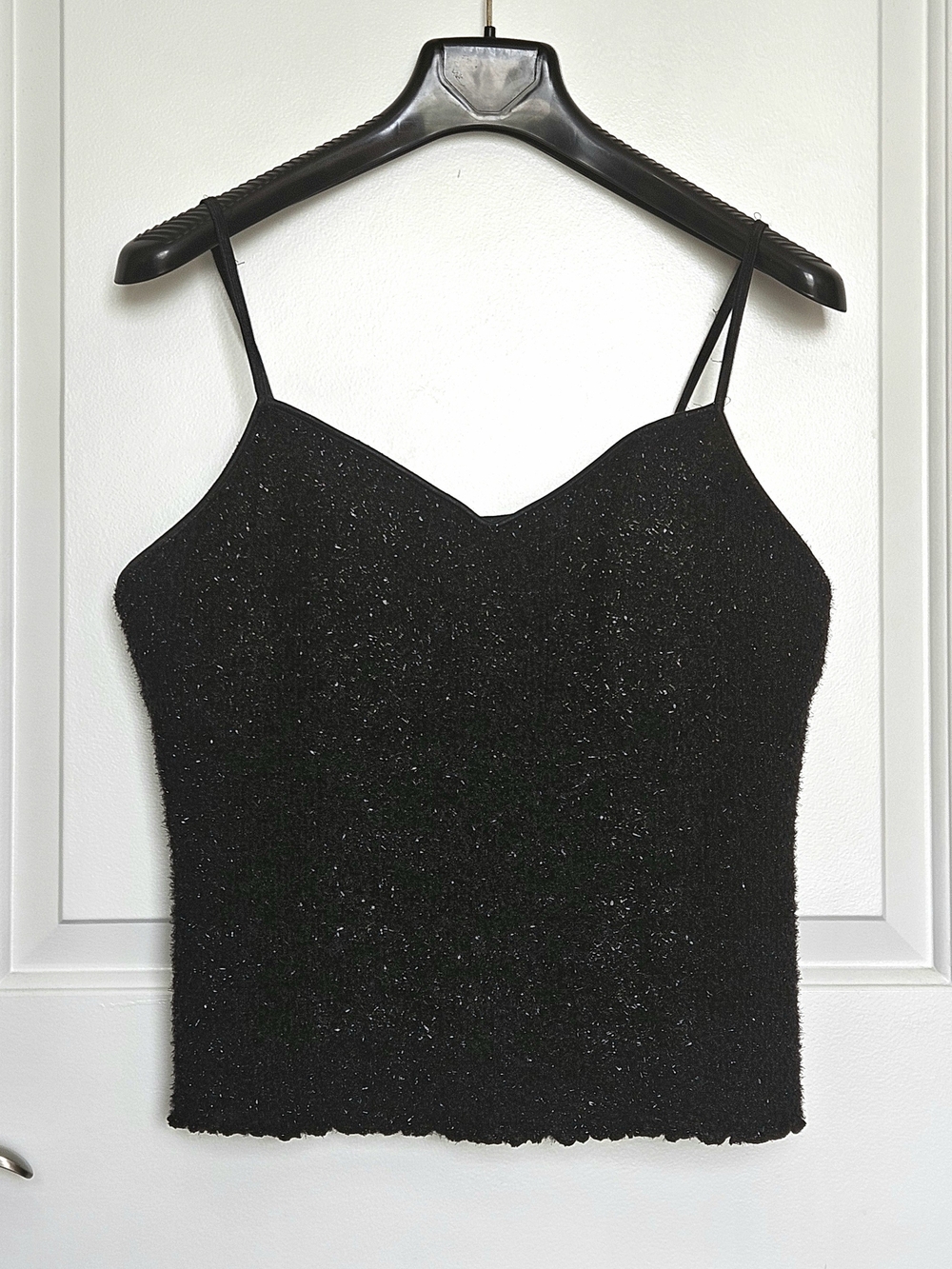 Vintage Women's Holiday Black Sparkle Camisole with V-Neck